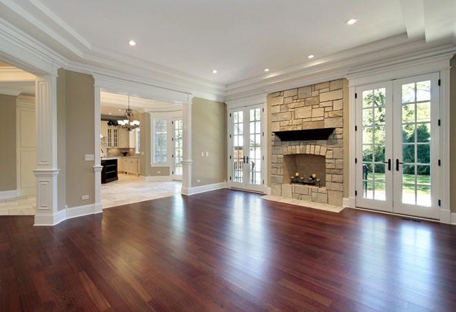 installation of beautiful hardwood flooring in progress